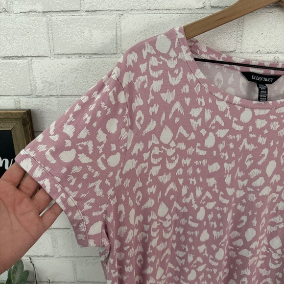 ELLEN TRACY Pink & White Hi-Low Short Sleeve Top - Picture 8 of 10